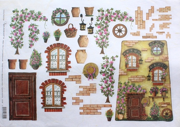 Motiv-Strohseide Haus gelb