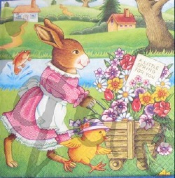 Serviette häschen schiebt schubkarre