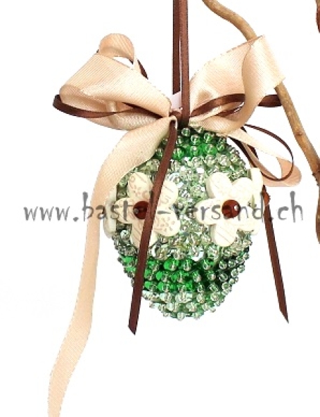 Pailletten Ei 7cm grün mit Blumen
