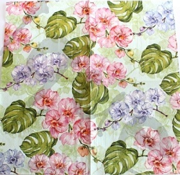 Serviette wild orchid with monstera leaves