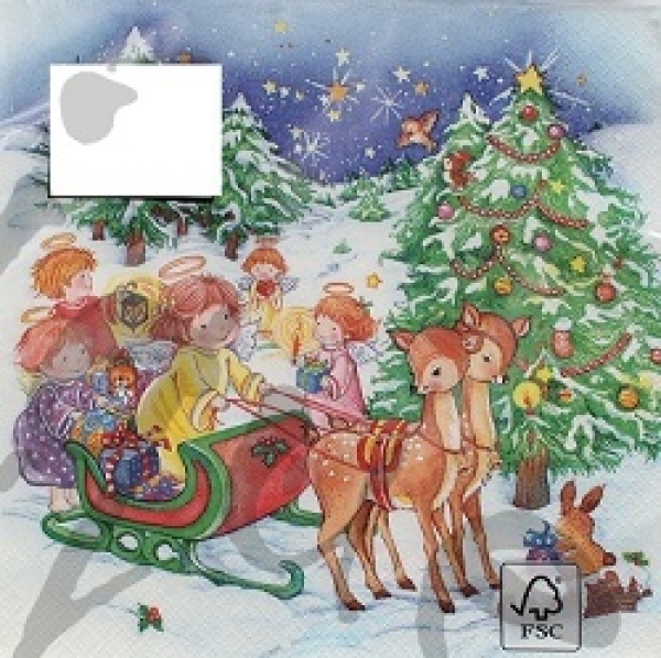 Serviette xmas angels on a sleigh