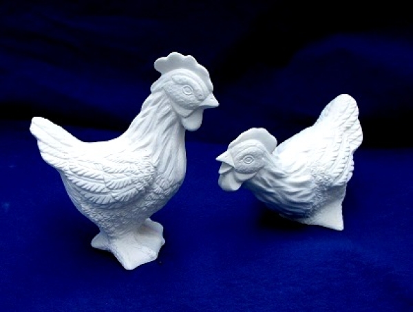 Rohkeramik Hahn und Henne