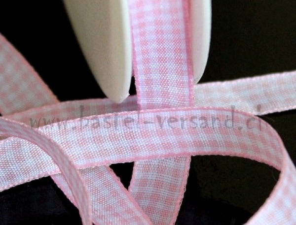 Dekoband 10mm kariert rosa-weiss