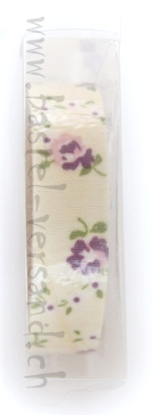 Selbstklebeband aus Stoff 15mm weiss mit lila Blümchen