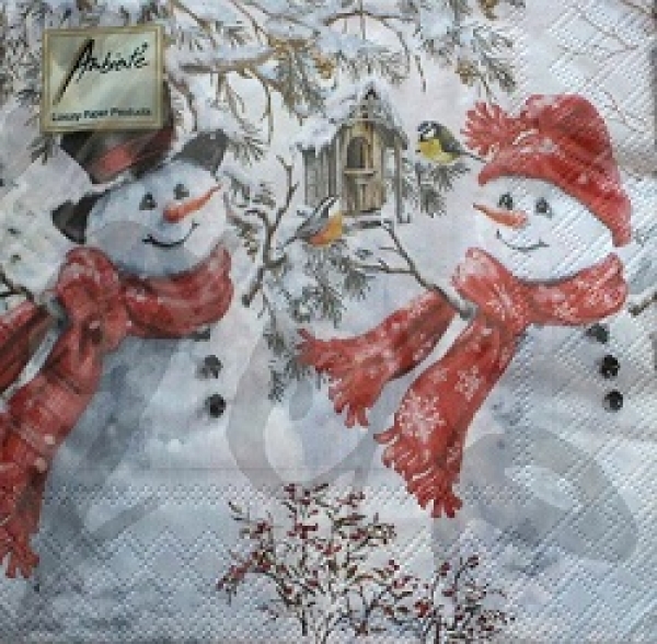 Serviette snowmen and birds