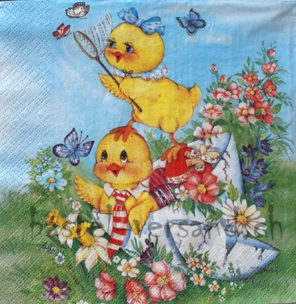 Serviette chickens & butterflies