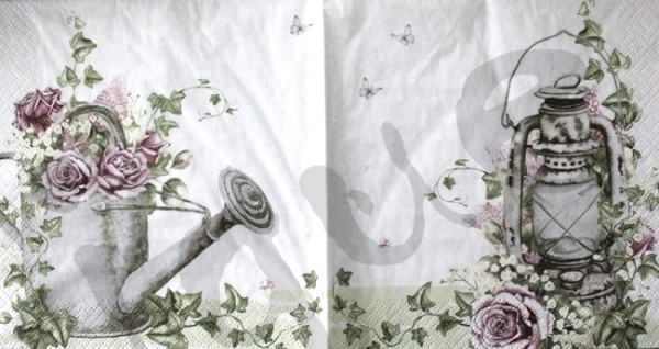 Serviette shabby rose & lantern