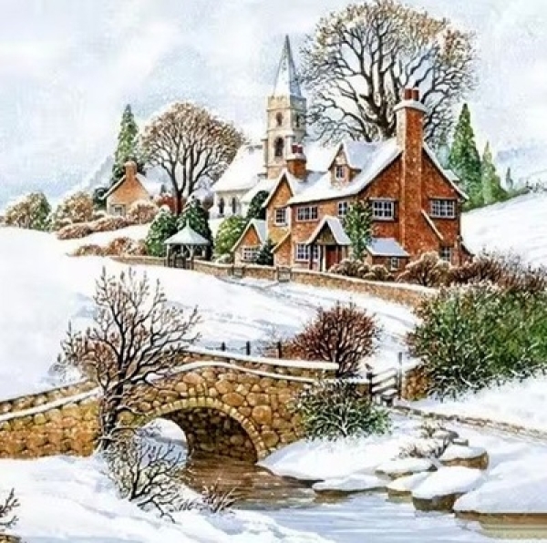 Serviette snowy winter village