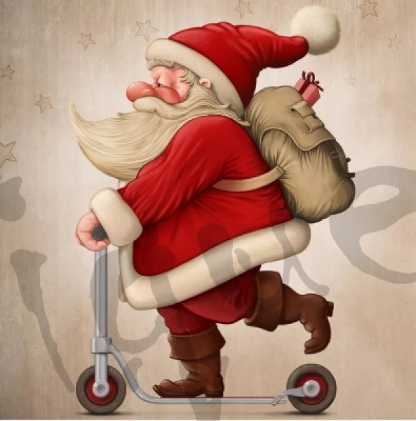 Serviette santa on the scooter