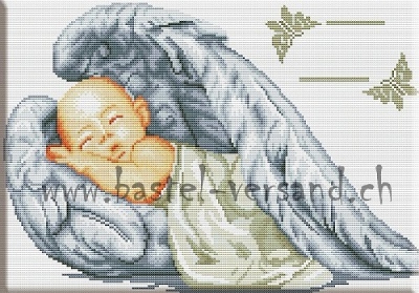 Kreuzstichbild Engel in Flügel