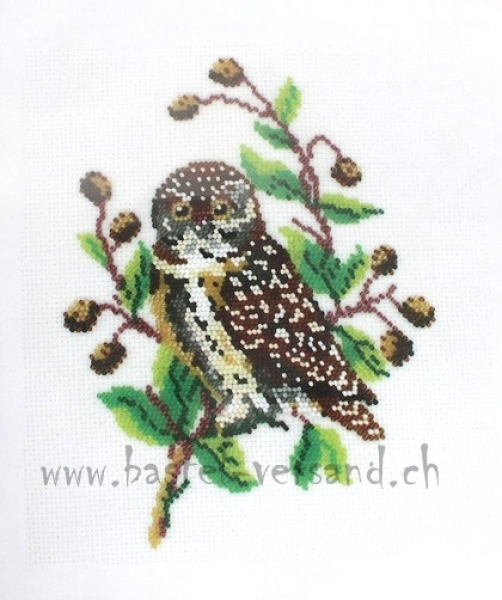 Stickbild Eule (mit Rocailles-Perlen)