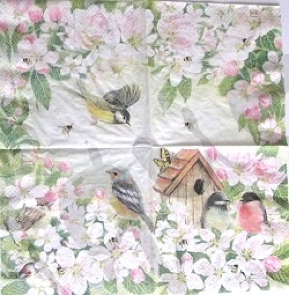 Serviette birds and blossom