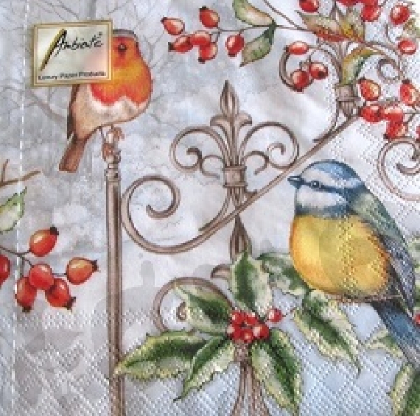 Serviette bird & holly