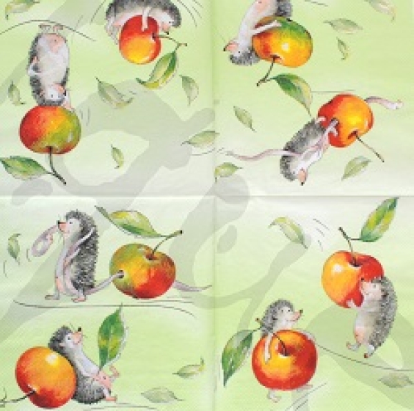 Serviette igel mit apfel (hellgrün)