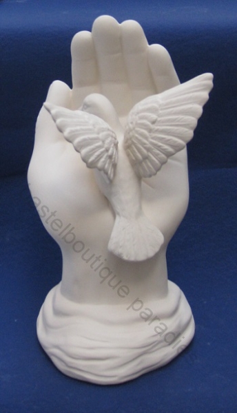 Rohkeramik Taube in Hand