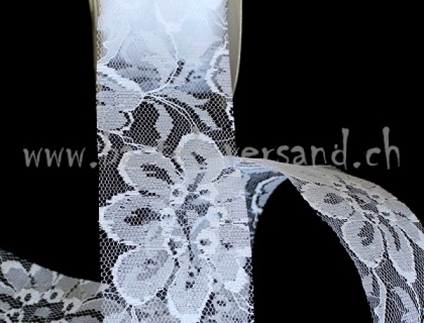 Tüll 5cm weiss mit Blumen