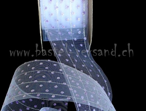 Tüll 5cm mit lila Glitter Tupfen