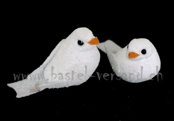 Vogel weiss mit Glimmer 5cm