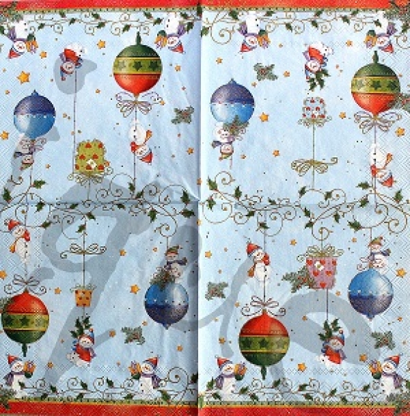 Serviette Schneemänner auf Weihnachtskugel