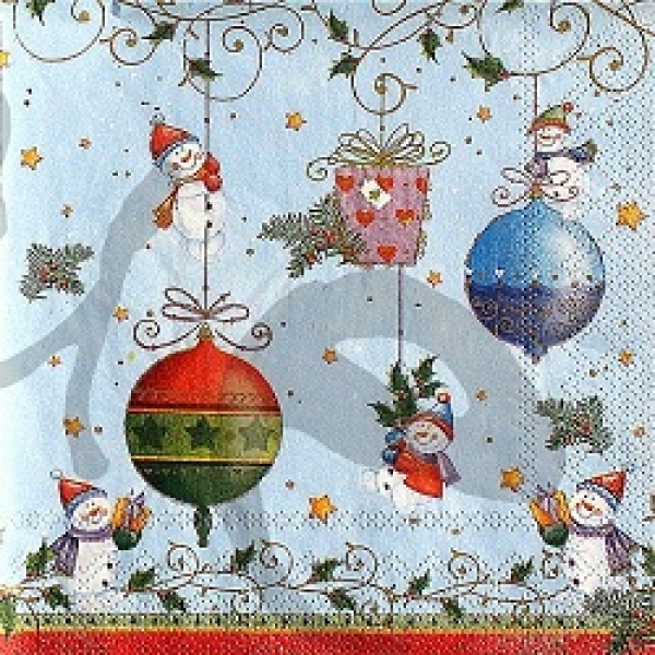 Serviette Schneemänner auf Weihnachtskugel