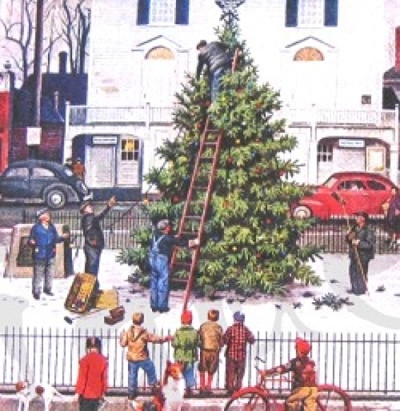 Serviette weihnachtsbaum auf dem dorfplatz