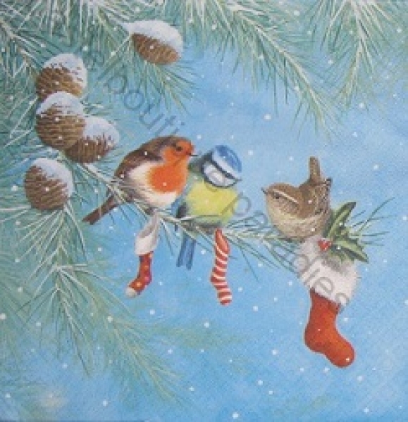 Serviette 3 vögel auf ast