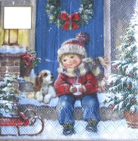 Serviette boy with hot drink