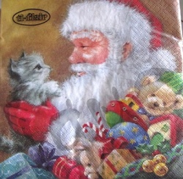 Serviette santa with kitten