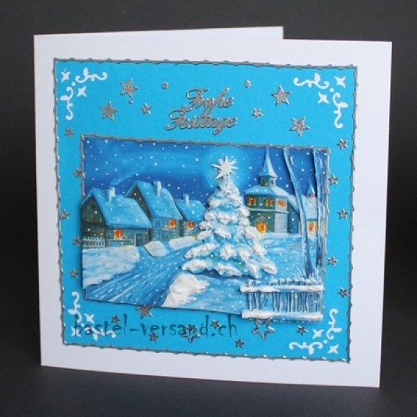 Weihnachtskarte Dorf "Frohe Festtage"