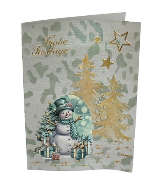 Weihnachtskarte Schneemann "Frohe Festtage"