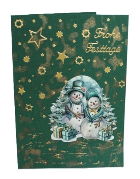 Weihnachtskarte Schneemann "Frohe Festtage"