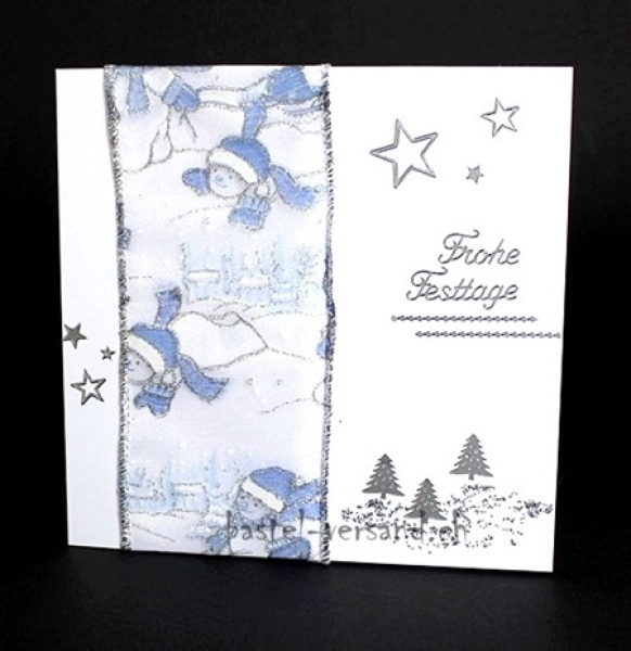 Weihnachtskarte Schneemann hellblau