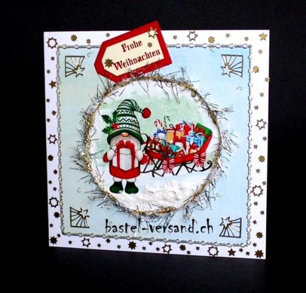 Weihnachtskarte Gnom mit Geschenk