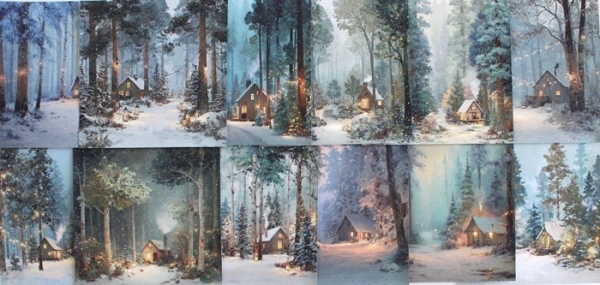 Designpapier Waldhütte im Winter