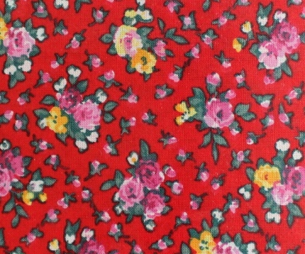 Baumwollstoff - Zuschnitt rot mit Blumen